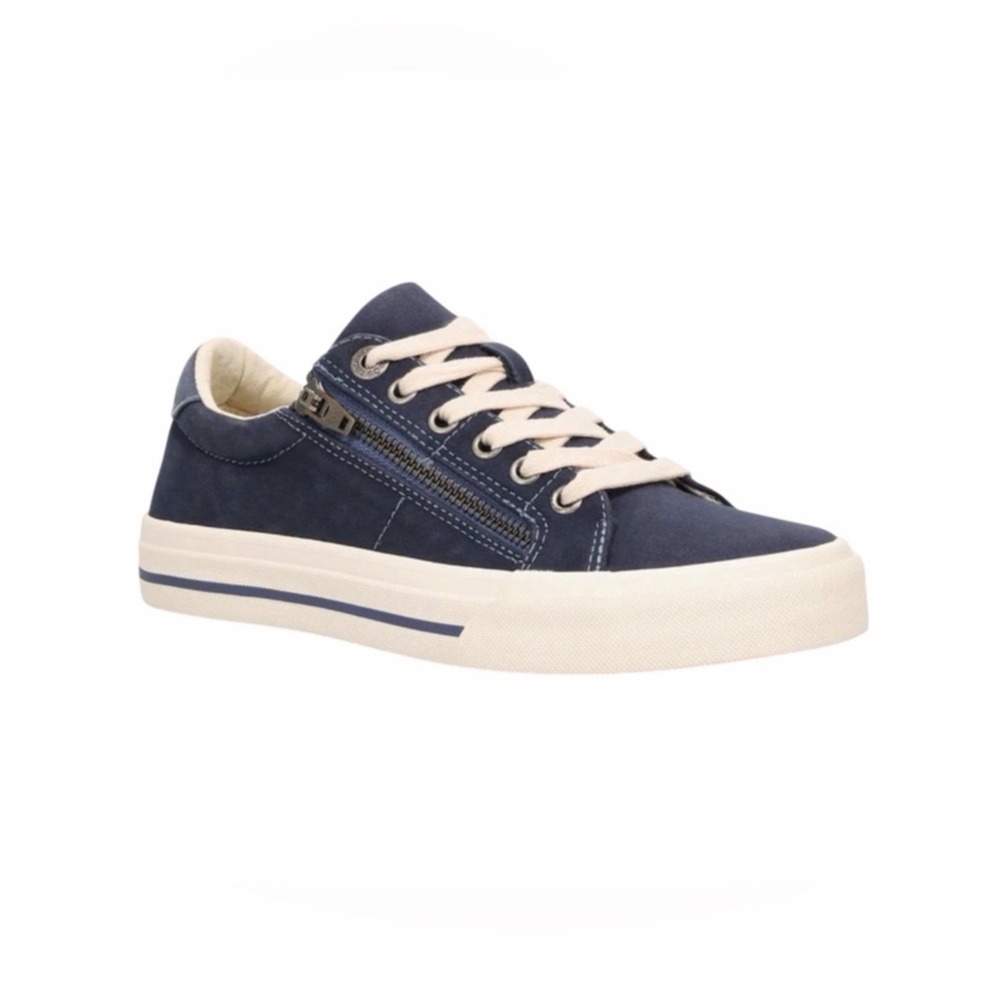Taos Footwear Navy and Cream Low-Top Sneaker with Side Zip